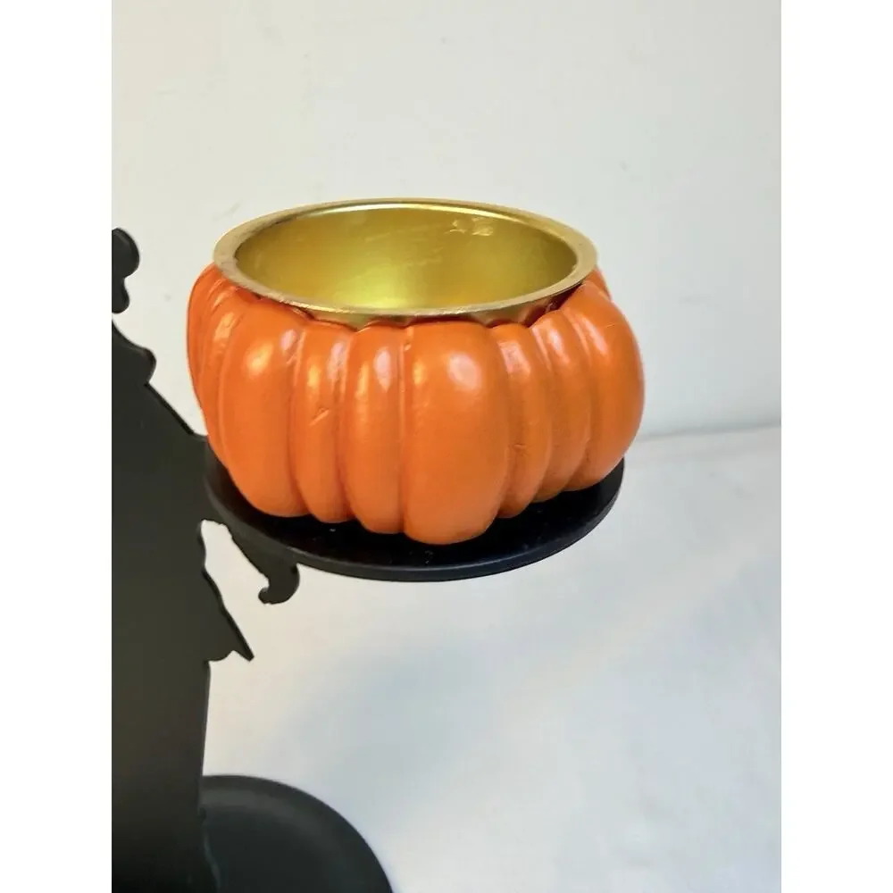 Vtg Mervyn’s Halloween Wizard Pumpkin Tea Light Metal Holder